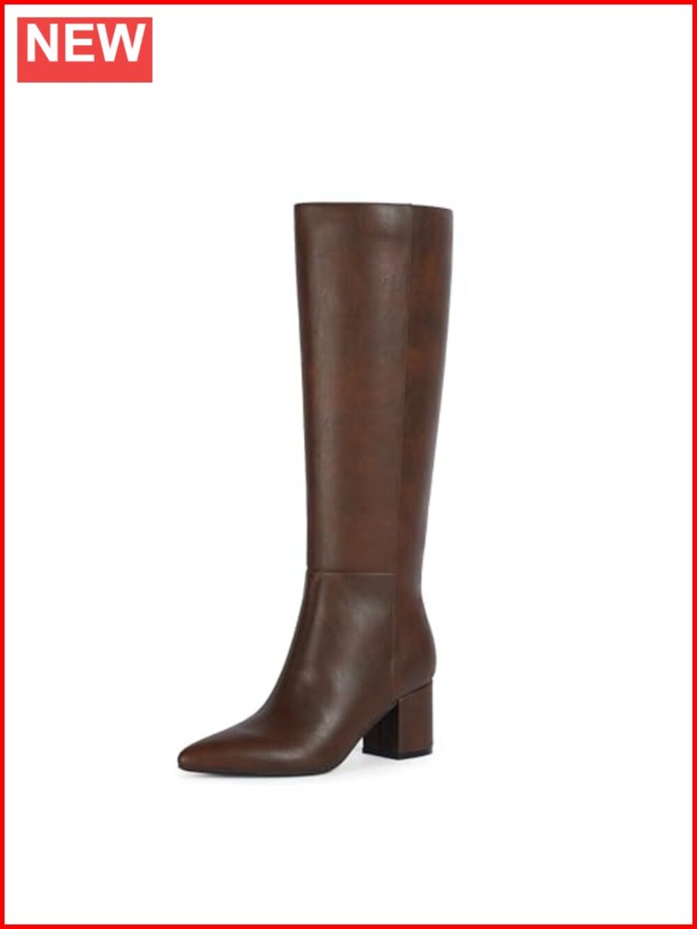 Womens Knee High Boots Chunky Low Block Heel Pointed Toe Tall Faux PU Leather